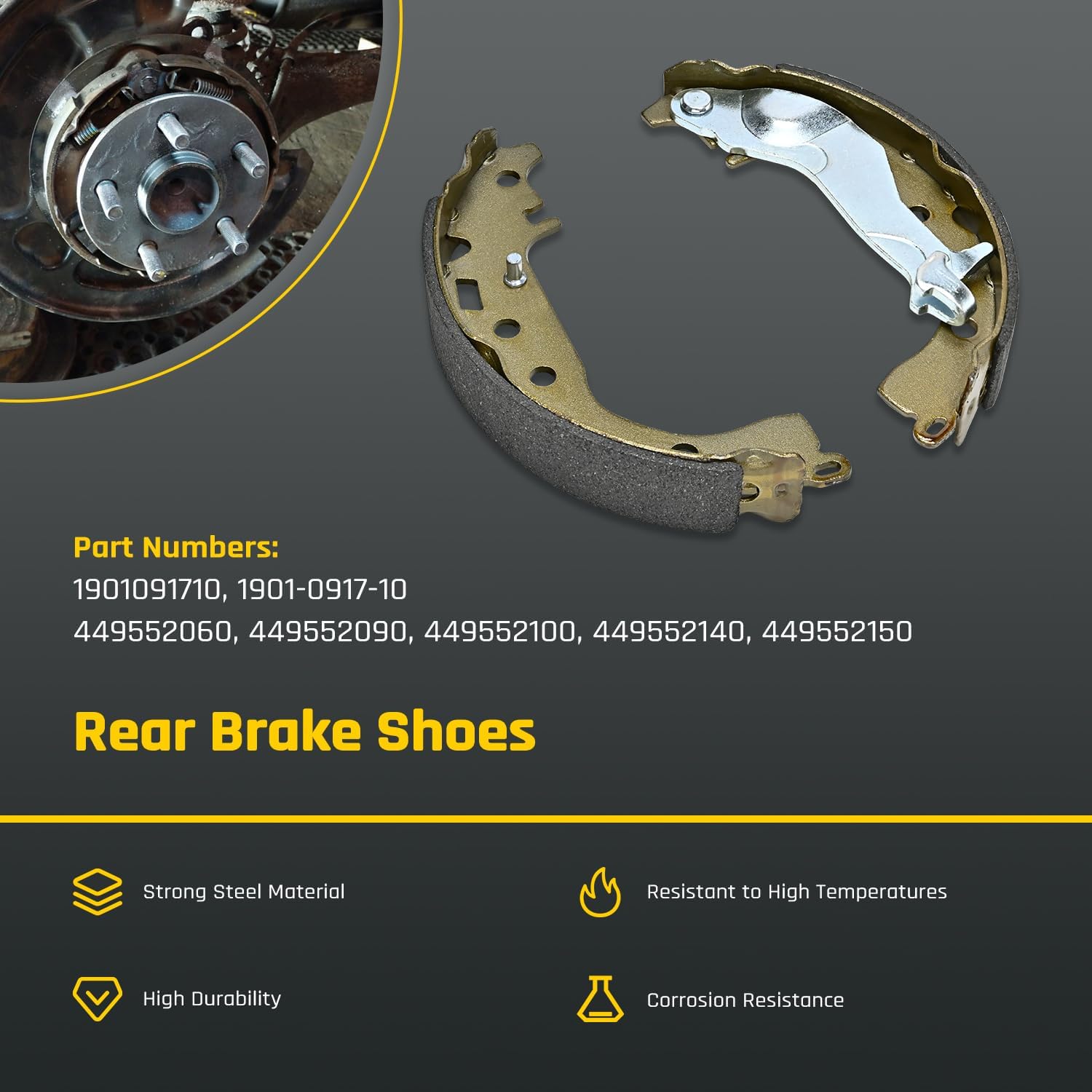 1901-0917-10 Rear Parking Brake Shoes for 2008-2009 Toyota Prius