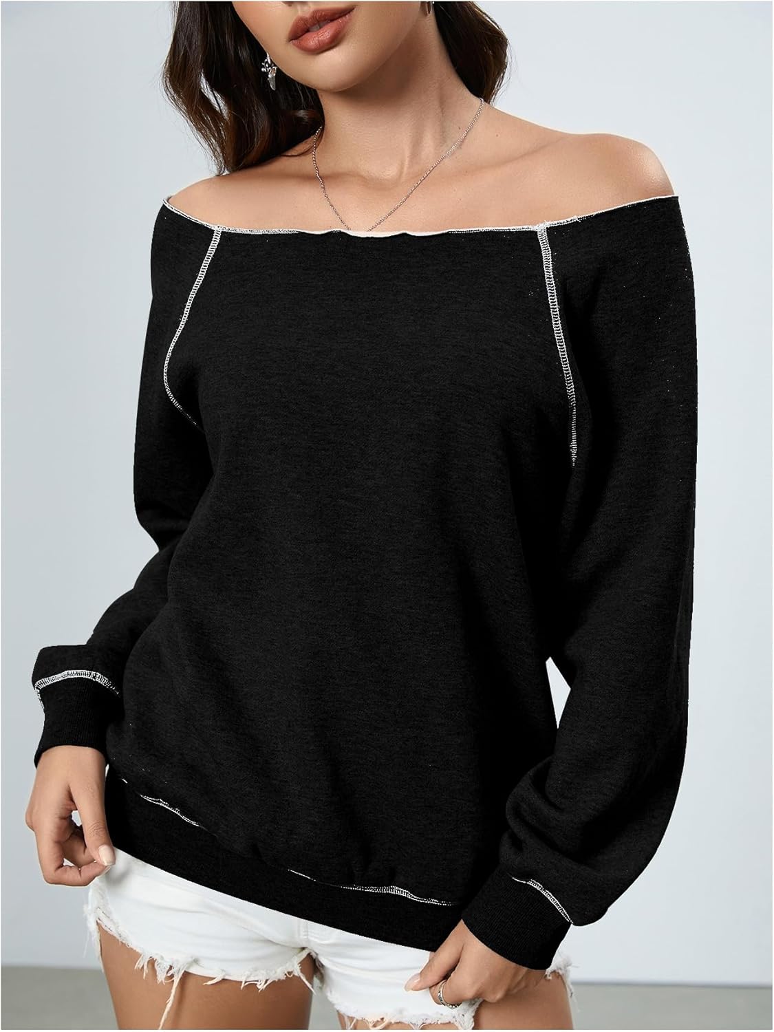 Women's Off The Shoulder Sweatshirts Long Sleeve Pullover Tops Trendy Y2k Fall Tops - Image 3
