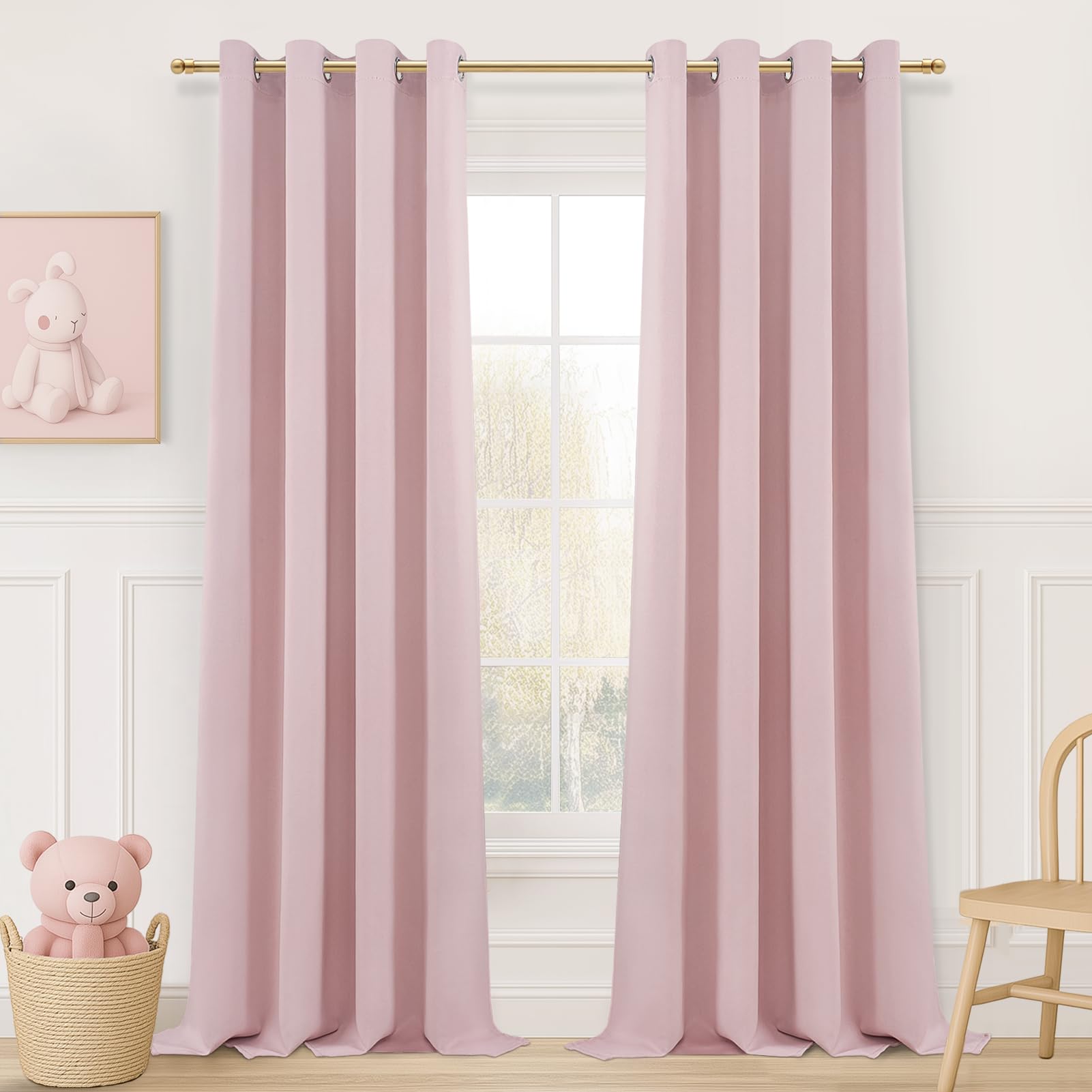 MRTREES Cortinas Dormitorio Infantiles Niña Opacas 2 Piezas Rosa Claro 140X245 CM, Cortinas Salon Blackout Termicas Aislantes Frio y Calor Cortina con Ojales para Ventana Comedor Habitacion Global Recycled Standard Global Recycled Standard Global Recycled Standard