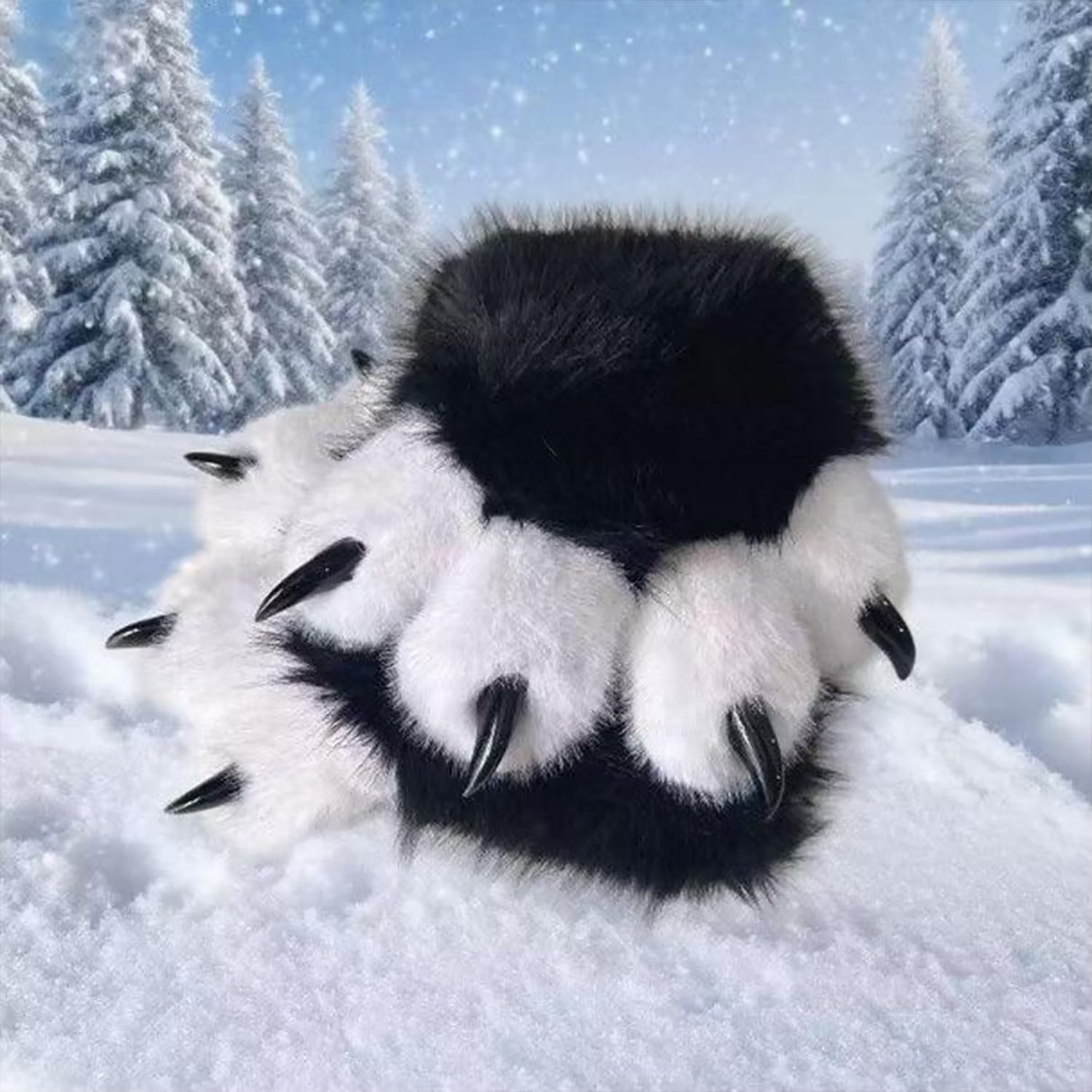 Furry Paws Gloves,Cute Plush Wolf Cat Paw Gloves with Claws Faux Fox Fur Fursuit Paws Halloween Cosplay Animal Costume - Image 5