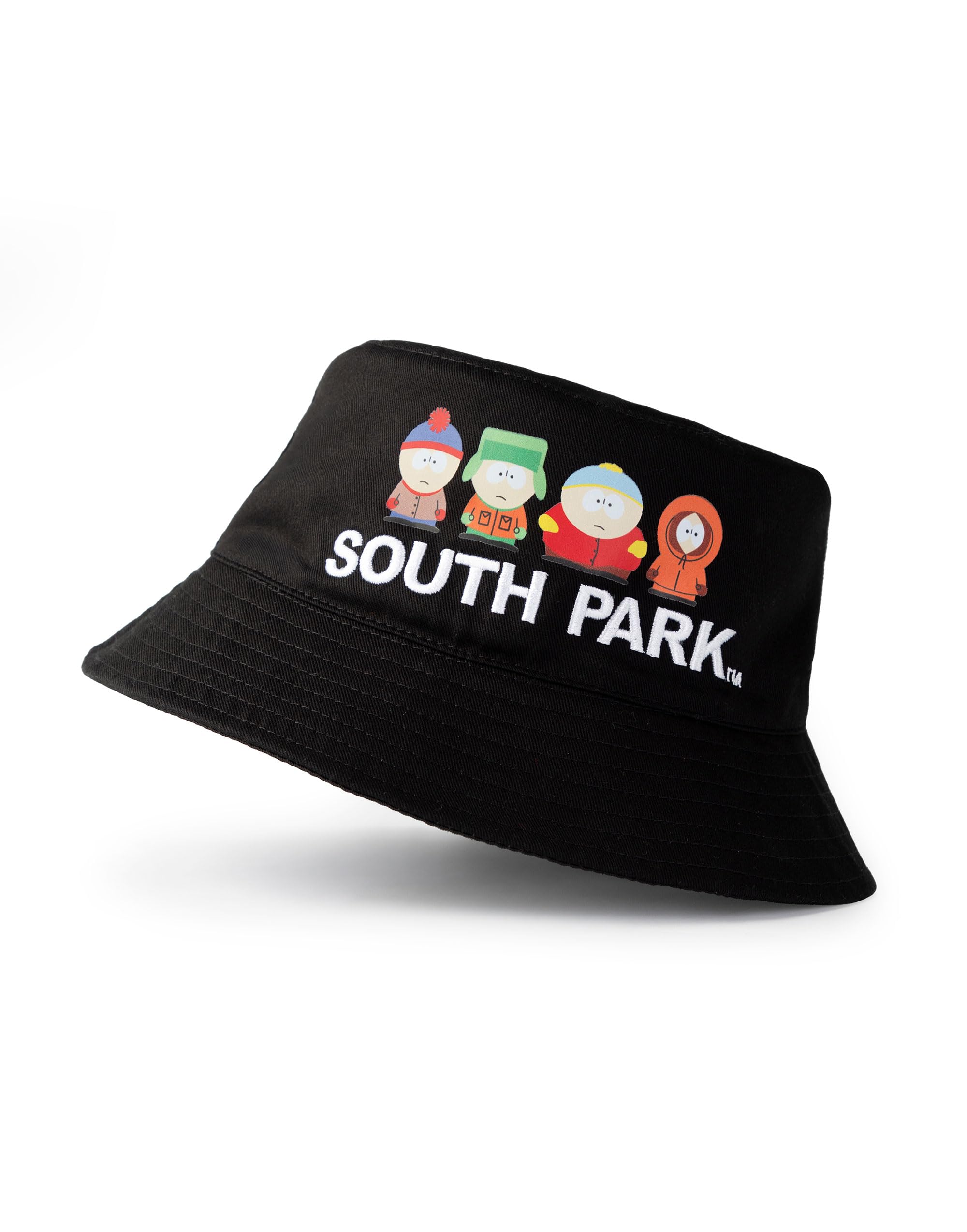 South Park Men's Black Character Line Up Bucket Hat | Stylish Graphic Headwear | Stan, Kyle, Cartman & Kenny Design | Tv Show Fashion Accessory