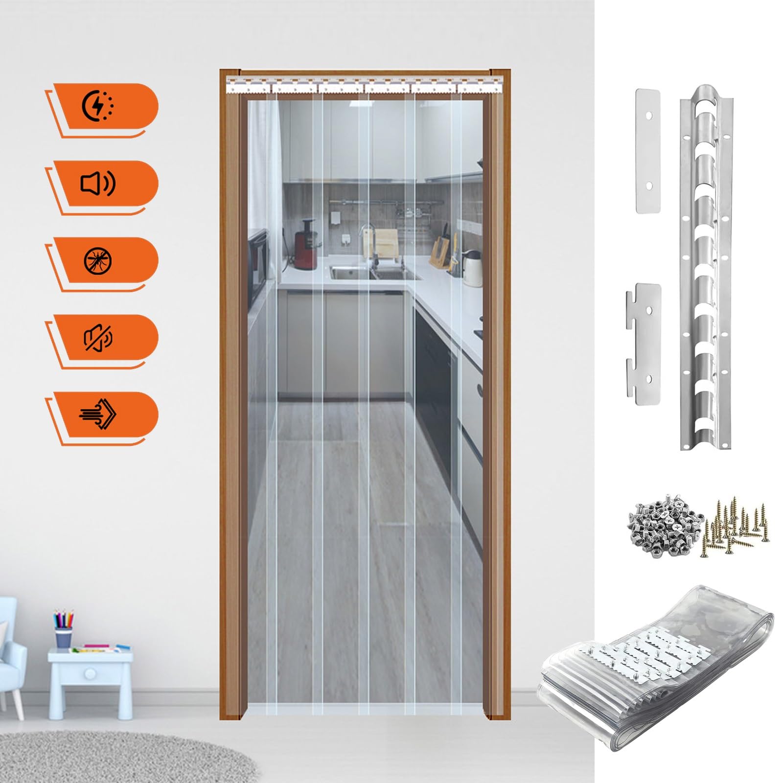 Kit de rideau en PVC robuste de 1,7 mm d'épaisseur pour porte d'entrée, congélateurs et glacières, entrepôt industriel, dimensions : 225 x 300 cm (l x H)