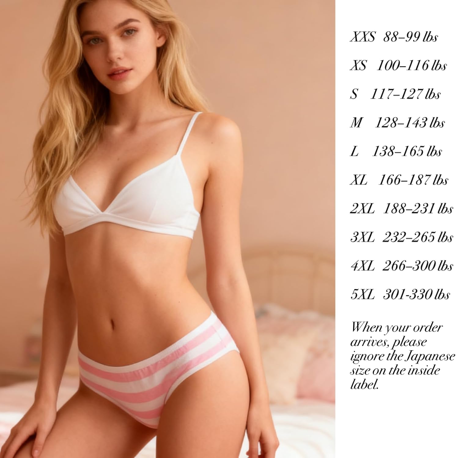 Womens Underwear for Women 4 Packs Panties Briefs Cute Cotton Kawaii Japanese-Style Stripes String