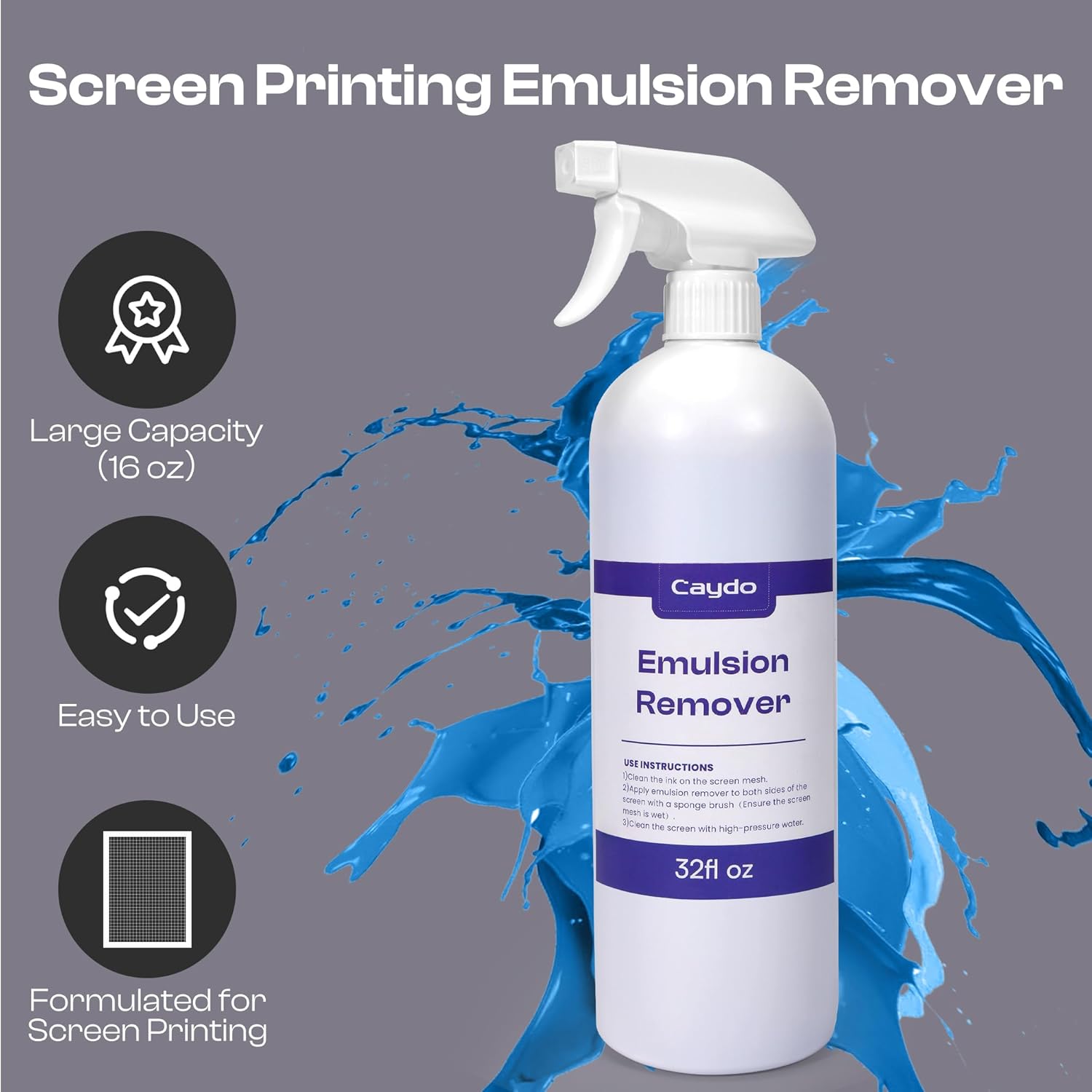 Caydo 32oz Screen Printing Emulsion Remover, Large Capacity Diazo Photo Emulsion Cleaner for Silk Screens and Stencil Remover