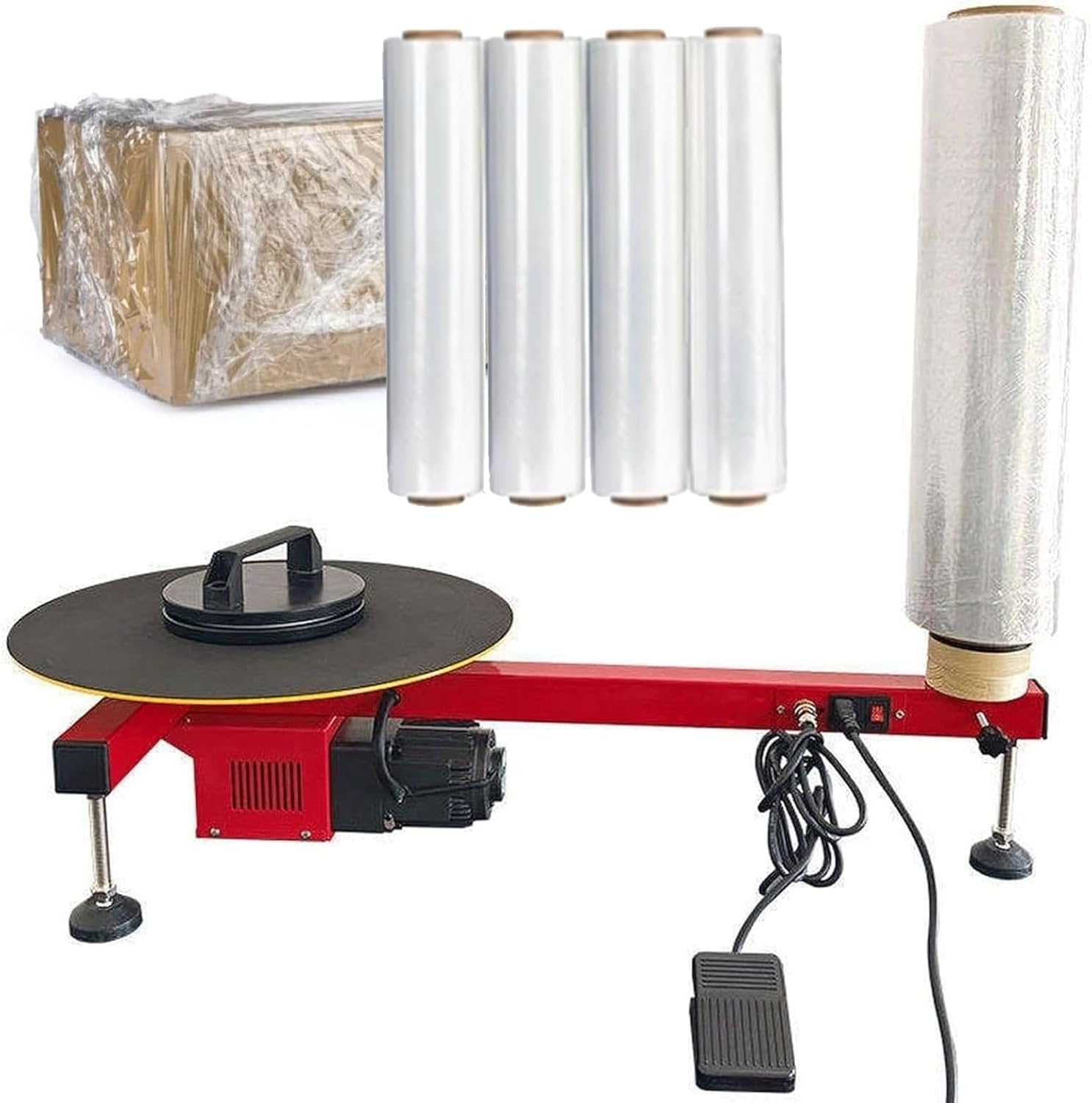 Electric Pallet Wrapper Machine, Carton Wrapping & Stretch Film Dispenser, Foot Switch Control, Heavy-Duty Shrink Wrap for 20-70cm Films, Efficient Packaging Solution