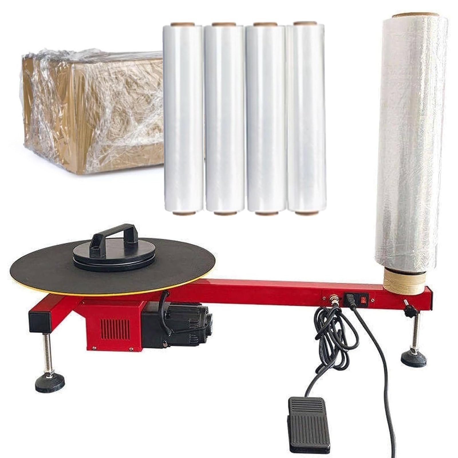 JozyJul Carton Wrapping Machine, Stretch Film Dispenser Wrapping Machine, Electric Pallet Wrapper for 20-70cm Stretch Film, Shrink Wrap Machine with Foot Switch 60cm Film