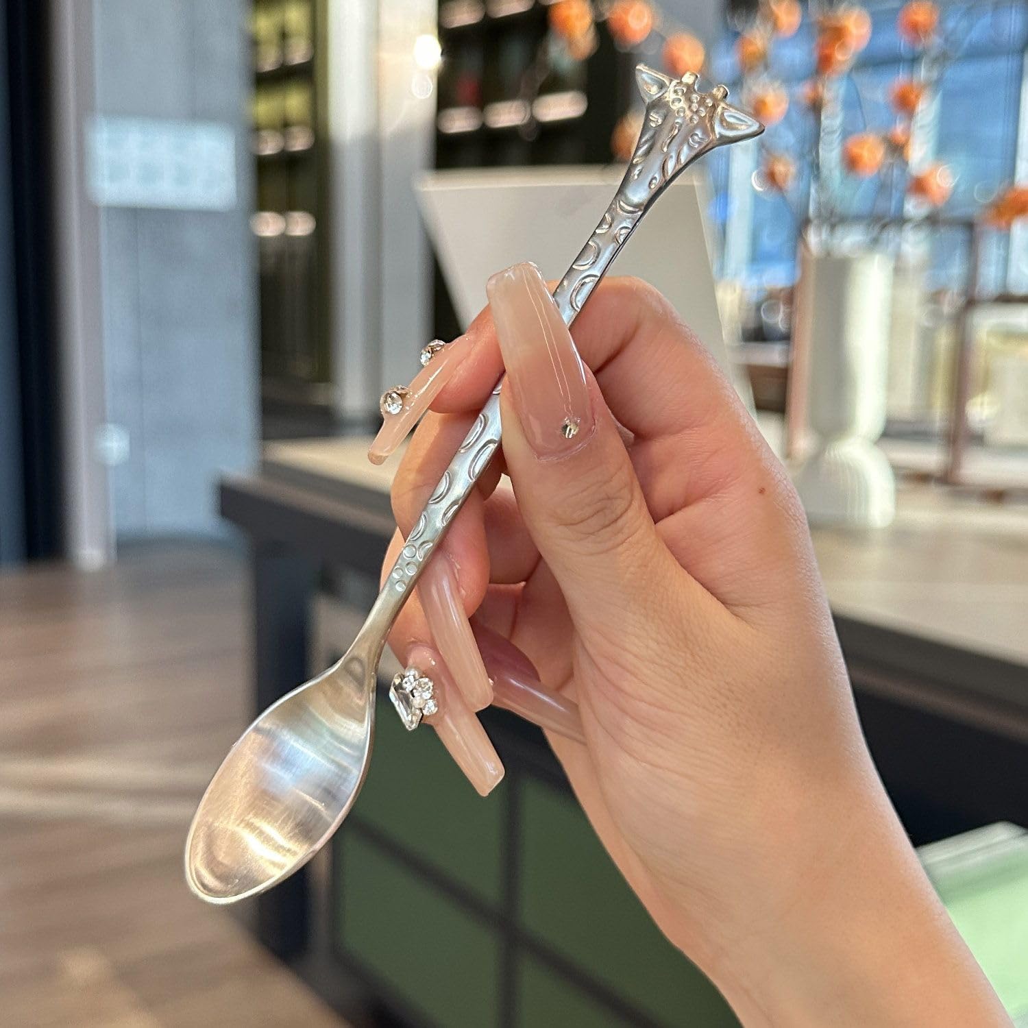 4Pcs 6Inch Silver Giraffe Spoon Forks 18/10(304) Stainless Steel