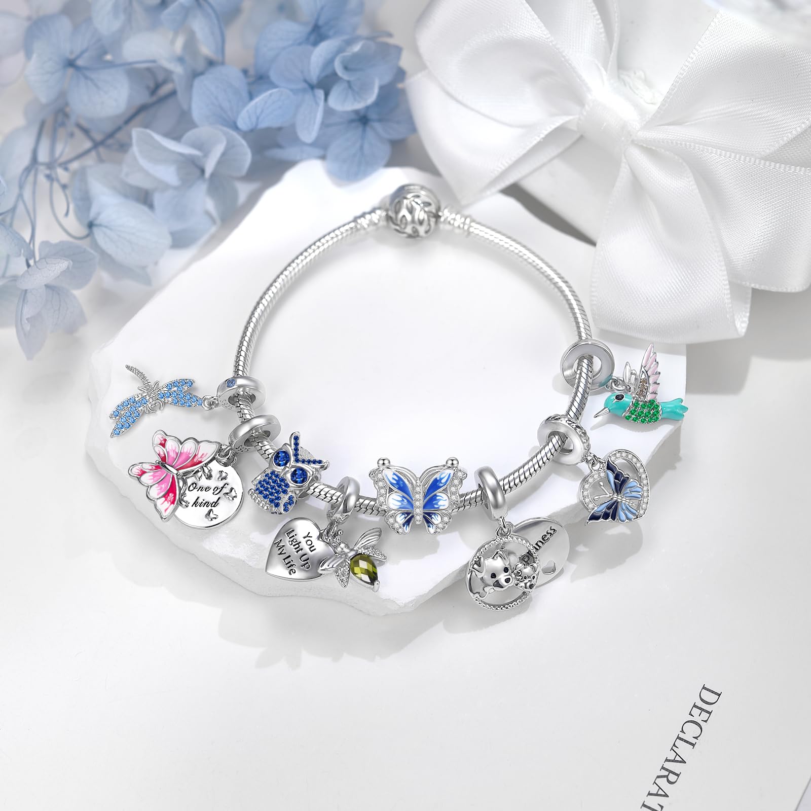 LANBEIDE Świecąca sowa, zwierzęta, charms do charmsów Pandora, srebro wysokiej próby 925, charmsy do bransoletek Pandora, prezent dla kobiet