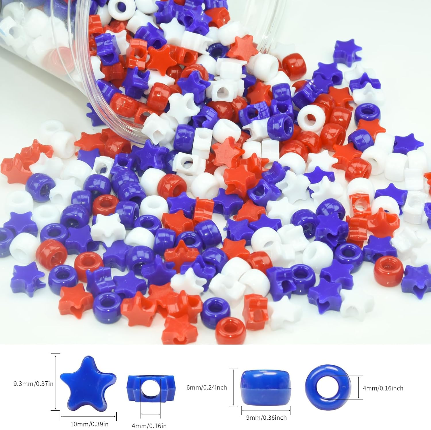 2400pcs Red White and Blue Pony Beads,4th of July Beads Patriotic Star Shaped Bead American Beads Memorial Day Bead DIY Jewelry Making Crafts (Red Blue White)