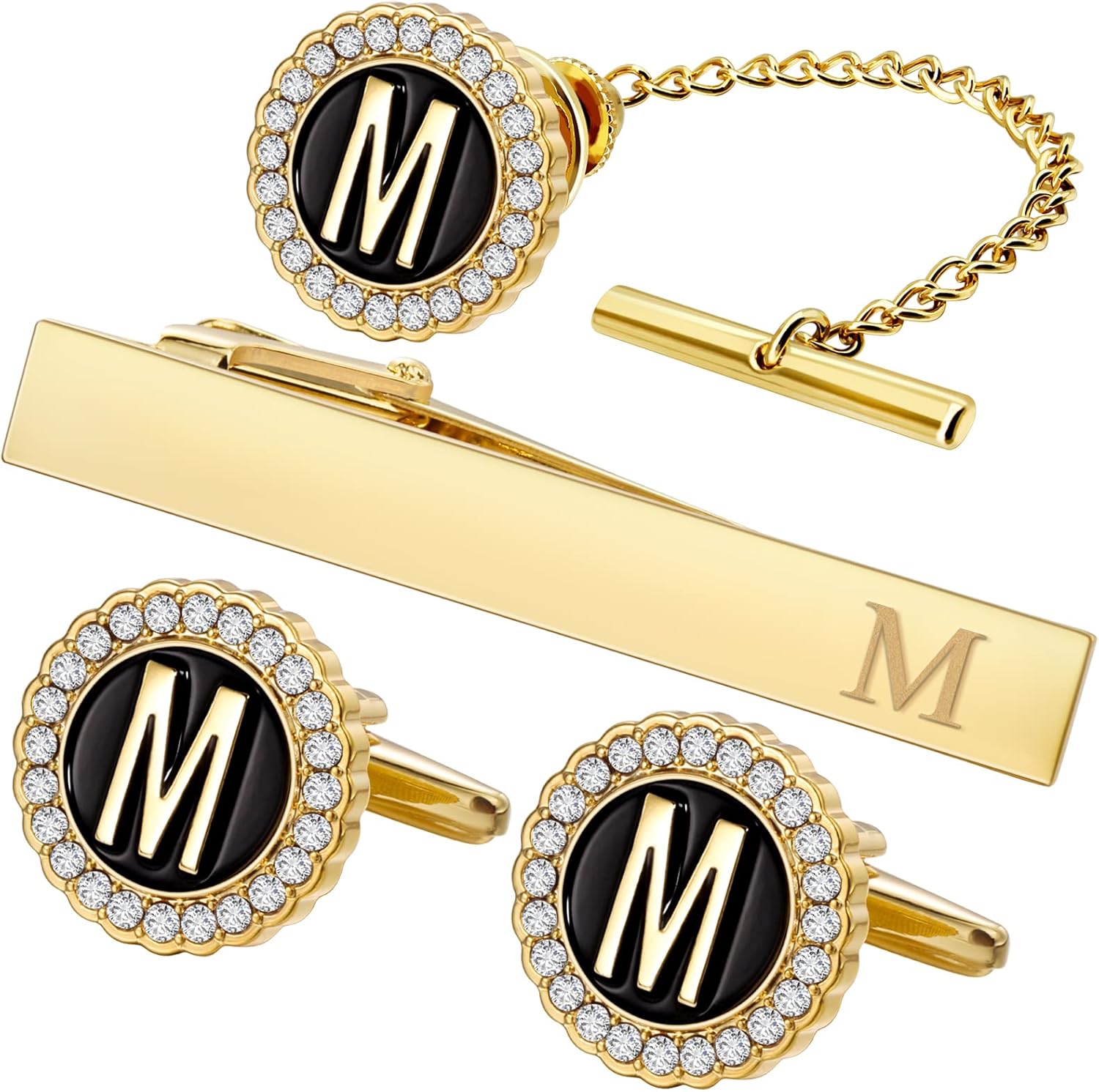 HAWSON Tie Clips, Cufflinks, Tie Tack & Lapel Pins for Men - Suitable for Neckties and French Cuff or Dress Shirt Suits - Jewelry Box Packed, Initials Designed