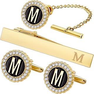 HAWSON Tie Clips, Cufflinks, Tie Tack & Lapel Pins for Men - Suitable for Neckties and French Cuff or Dress Shirt Suits - Jewelry Box Packed, Initials Designed