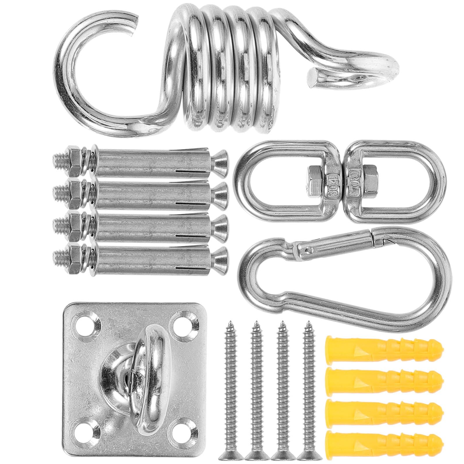 Anneome Edelstahl Hammock Hanging Kit mit Pad Eye Platte Karabinerhaken und Feder für Hängematten Hängesessel und Schaukeln Einfache Decken Wandmontage Vielseitig für Innen und Außen
