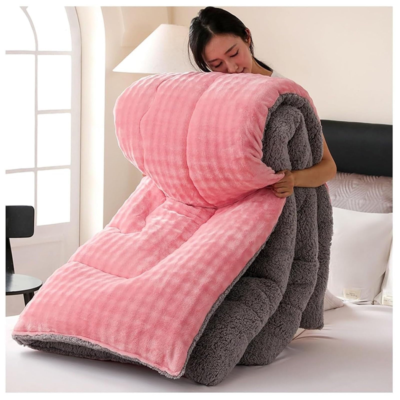 Super Warm Lamb Fleece Quilt, Super Soft Thickened Double Sided Fluffy Lamb Fleece Comforter Core Winter Quilt Blanket(Color2,200x230cm(4KG))