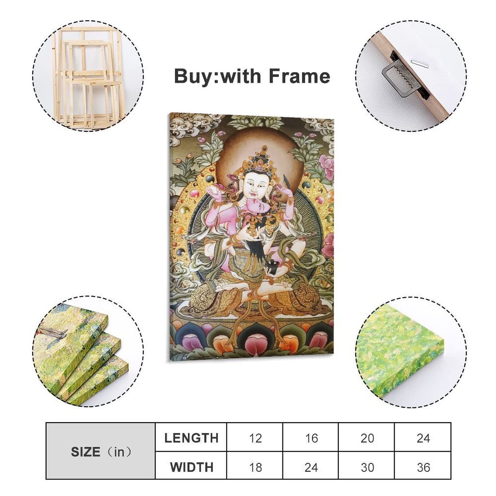 Poster da parete con Buddha Bodhisattva di Thanka, buddismo, religione, meditazione, regalo, decorazione per la casa, poster su tela, 60 x 90 cm