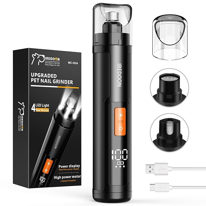 IREDOON电动宠物磨指甲器 - 静音低震动三档升级版，适用于小型至大型犬