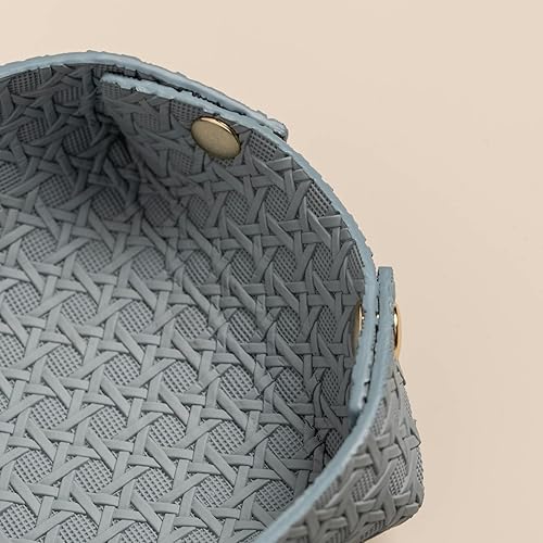 Miniatura 4 de OLETHA Plato estético pequeño para joyería, pequeño soporte plegable para anillos, diseño de celosía, azul ceniza