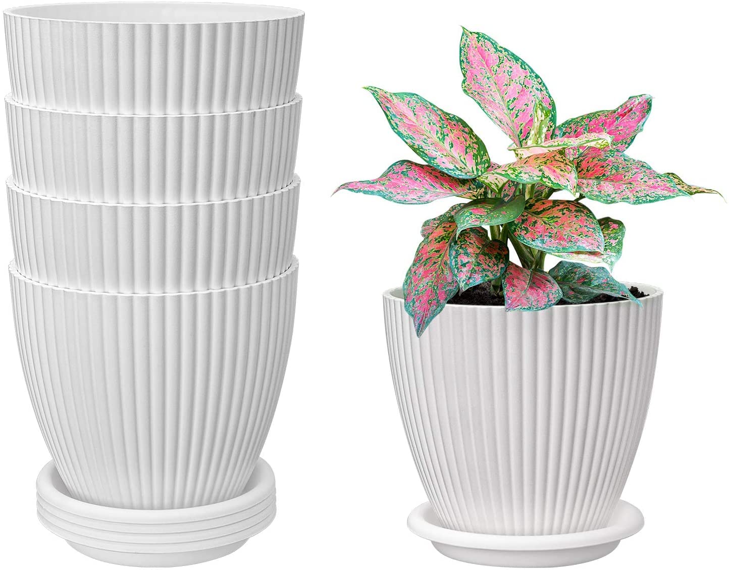 RABBONIX Plastic Round Flower Pots for Home Planters, Terrace, Garden Etc | Pack of 05 | White | Suitable for Home Indoor & Outdoor Gardening Plants (B0BSR8RJMQ) Amazon Price History, Amazon Price Tracker