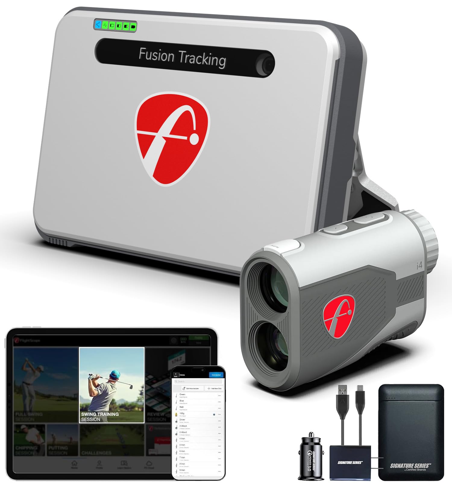 FlightScope Mevo+ GPS Golf Launch Monitor and Simulator | 20+ Swing Data Parameters, Multicam, 12 E6 Courses with i4 Rangefinder, 1,000 Yard Range | Signature Series Power Bundle