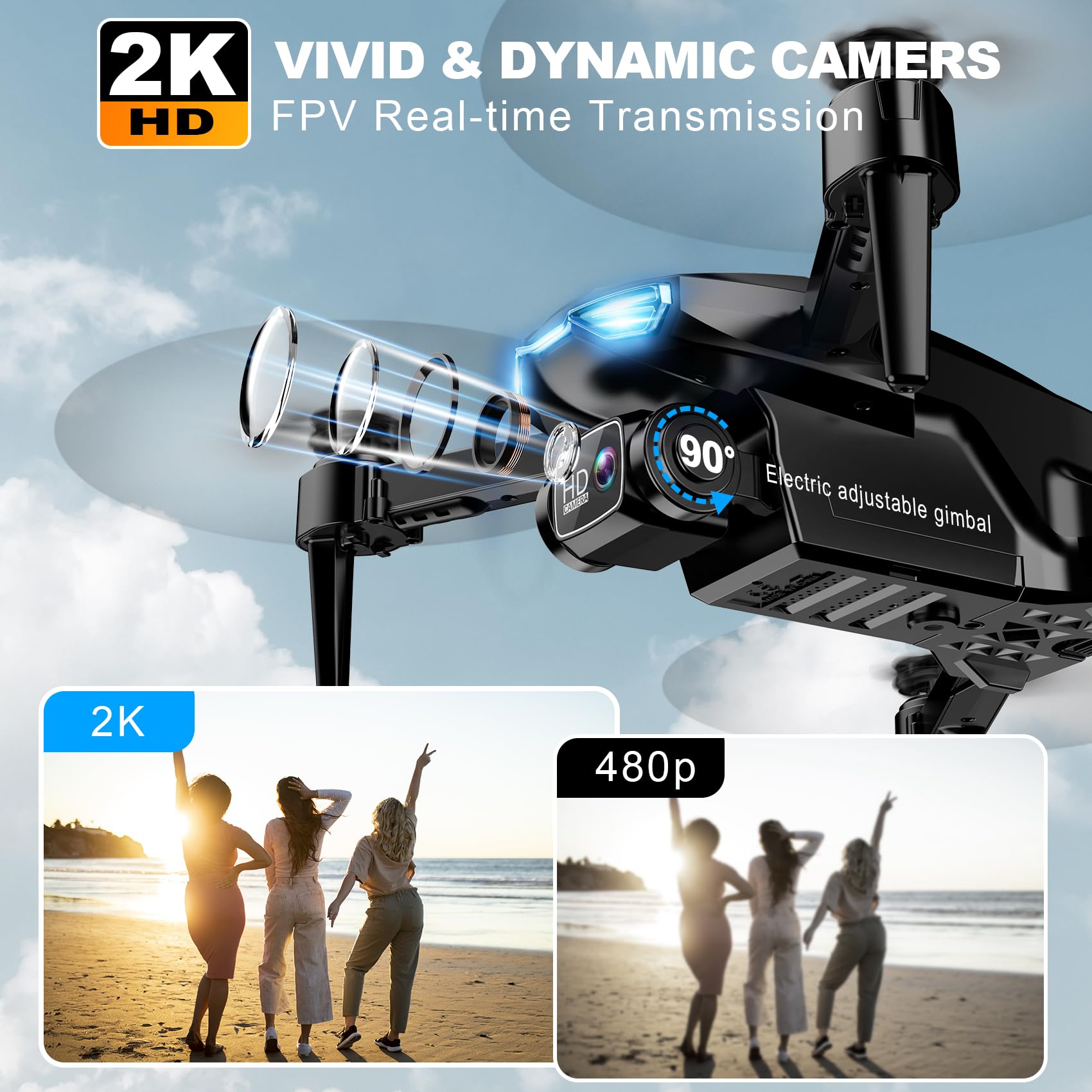 Amazon.com: 2K HD FPV Drone with Camera for Adults - Altitude Hold