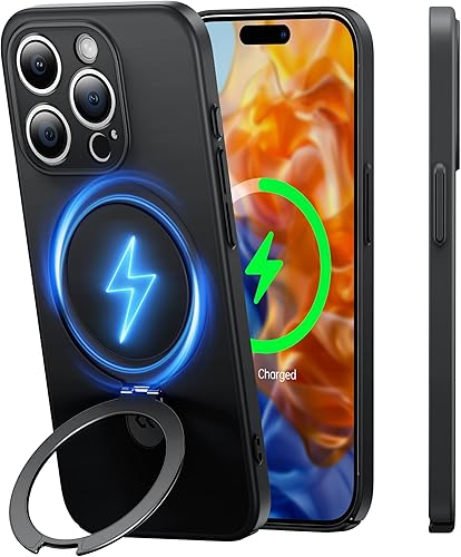 CASEKOO Funda magnética invisible con soporte de anillo para iPhone 15 Pro compatible con MagSafe Lente de cobertura completa y probada contra