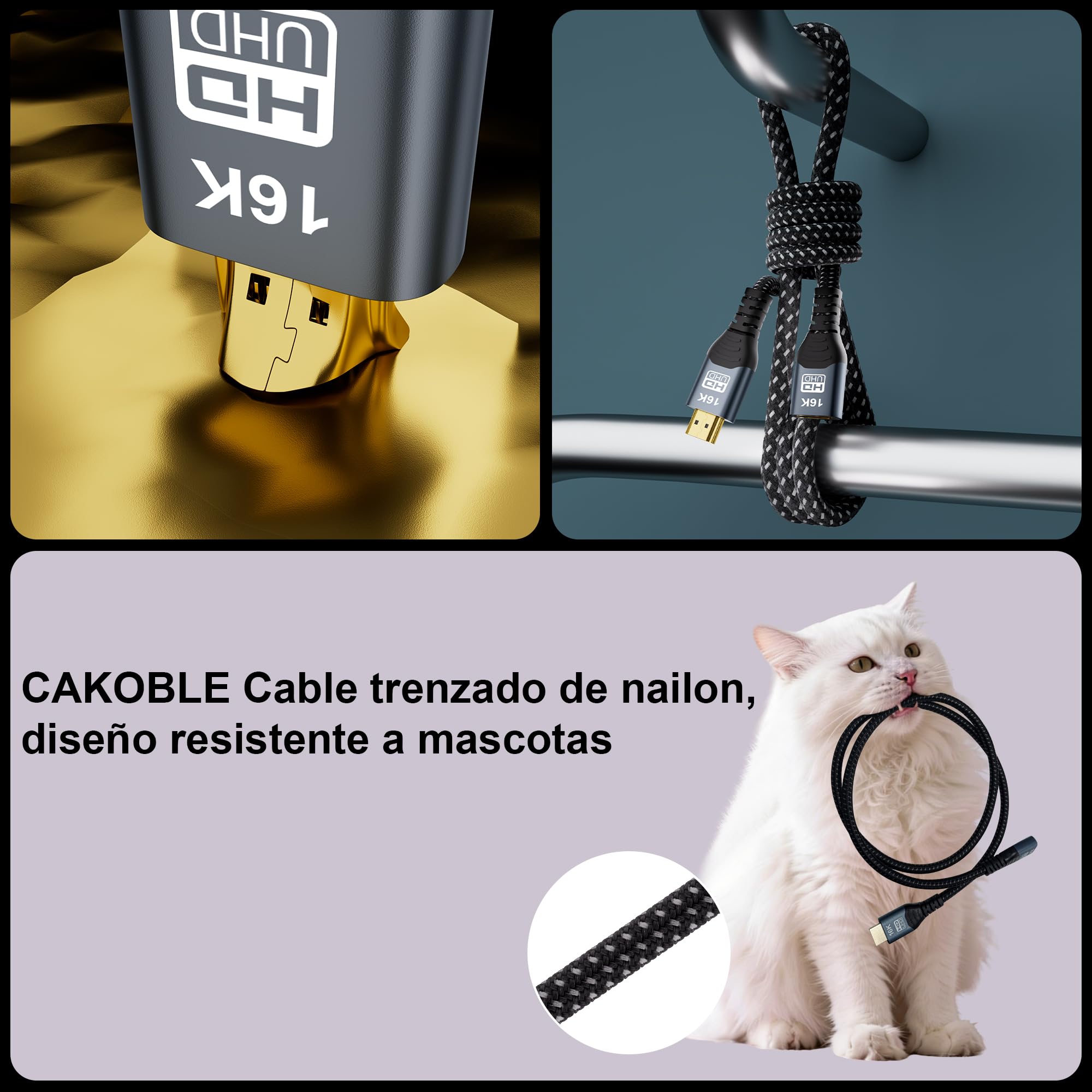 CAKOBLE Cable Prolongador HDMI 2m,[2 Pack,2m] Extensión HDMI 2.2 96Gbps Ultra High Speed 16K@60Hz, 8K 4K@480Hz HDR, HDMI 2.1,eARC, HDR10+, Dolby, HDCP 2.3, Macho Hembra para TV PS5 Xbox Monitor
