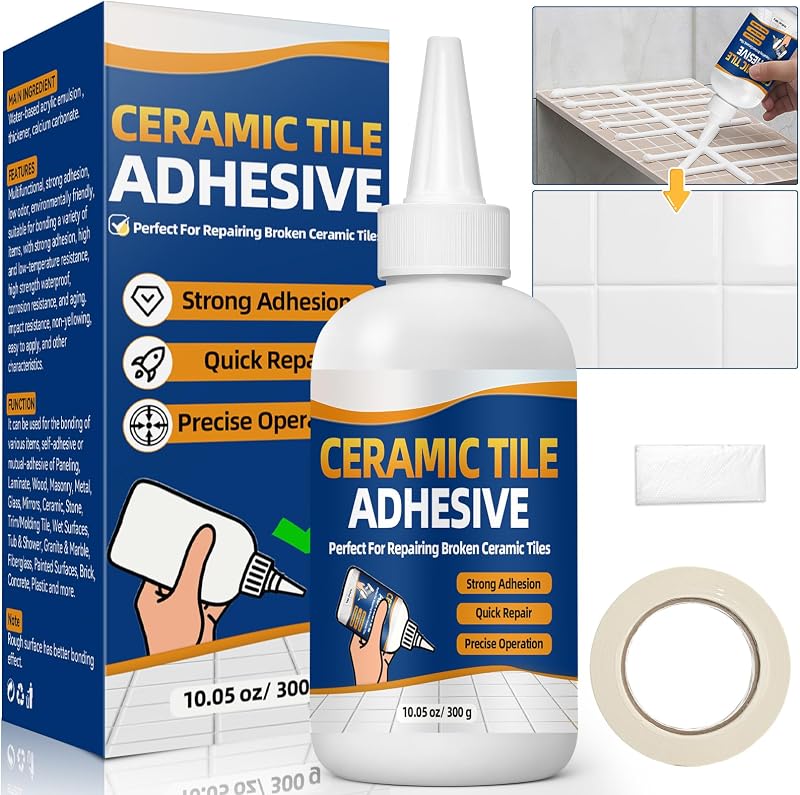 Adhesivo de construcción resistente, adhesivo impermeable para azulejos de 10,5 oz, pegamento de cemento versátil para azulejos, hormigón, piedra, madera, piso, pared y granito, unión fuerte, uso en interiores y exteriores, pegamento de construcción