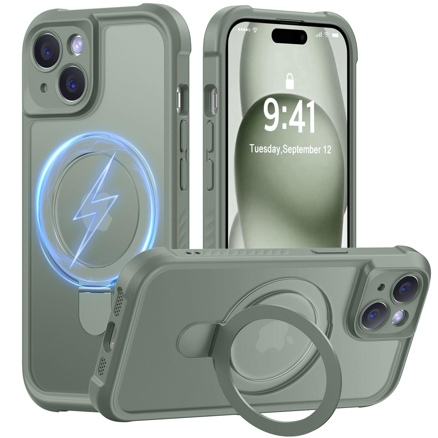 MOCCA Magnetic for iPhone 15 Case with Stand,Calke Green