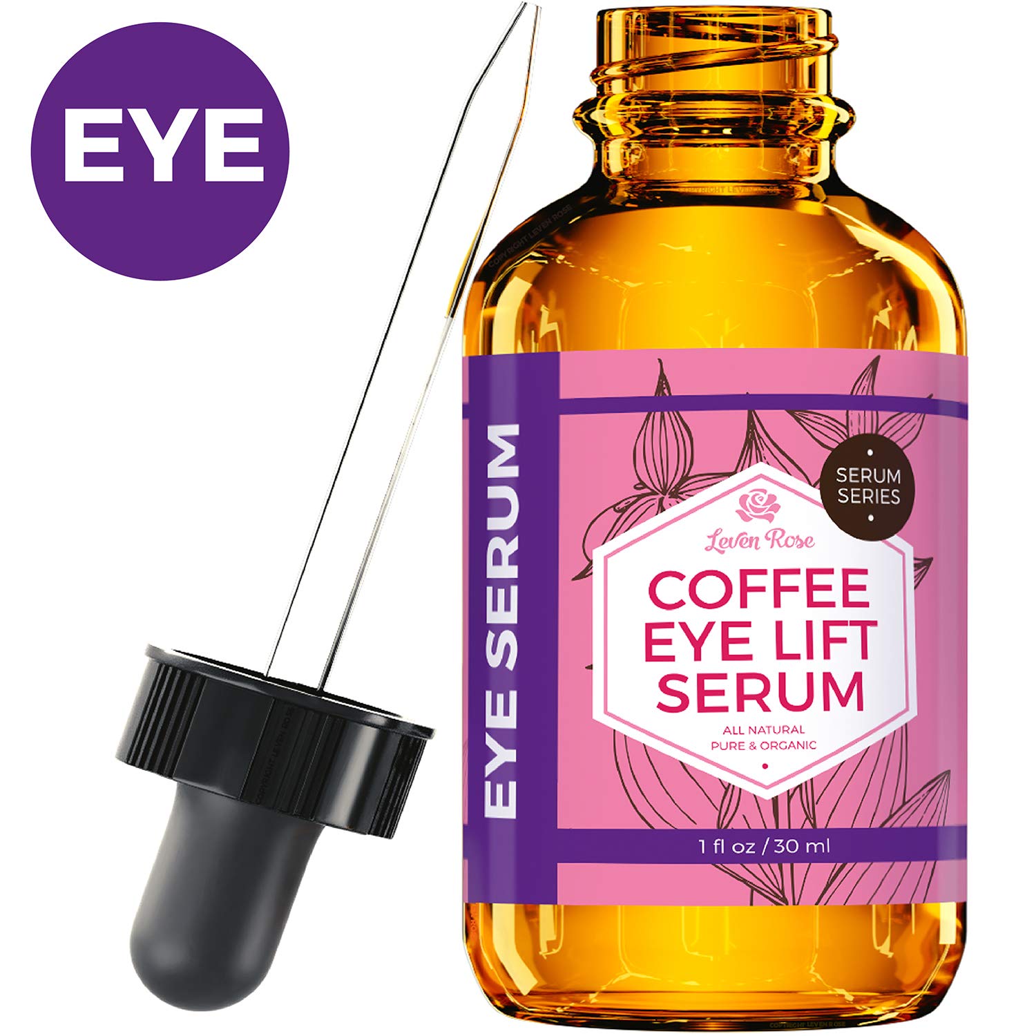 Leven Rose Coffee Oil Caffeine Serum for Eyes 1 oz - Anti-aging Organic Under Eye Serum for Puffy Bags Under Eyes