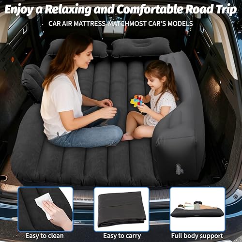 Miniatura 6 de Colchón inflable para asiento trasero de automóvil, colchón de aire portátil para campamento y viaje, colchón universal para SUV, incluye bomba para