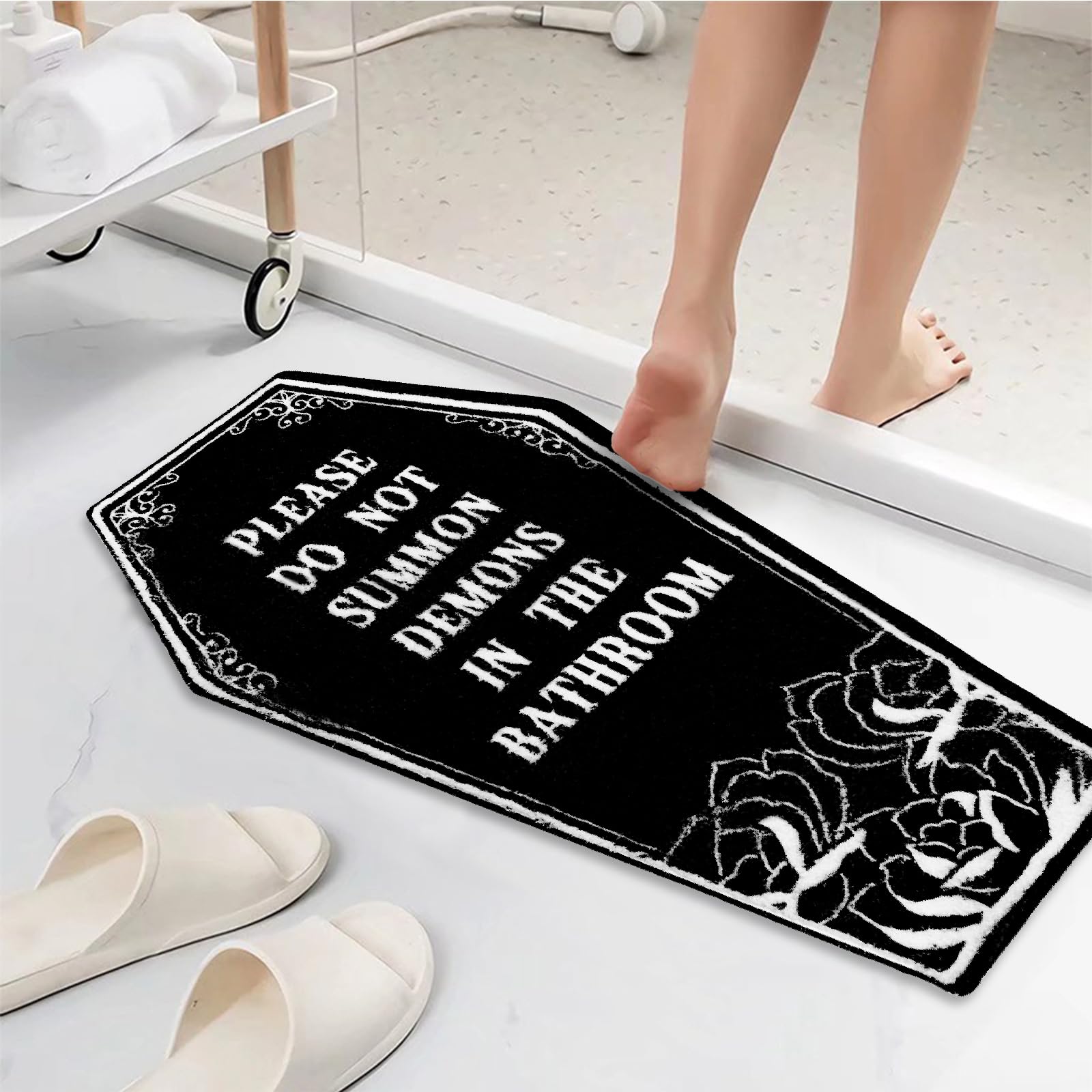 ysnifeiw Halloween Bathroom Rugs Black Coffin Bath Mat, Non-Slip Halloween Bath Rug Doormat for Halloween Home Decoration