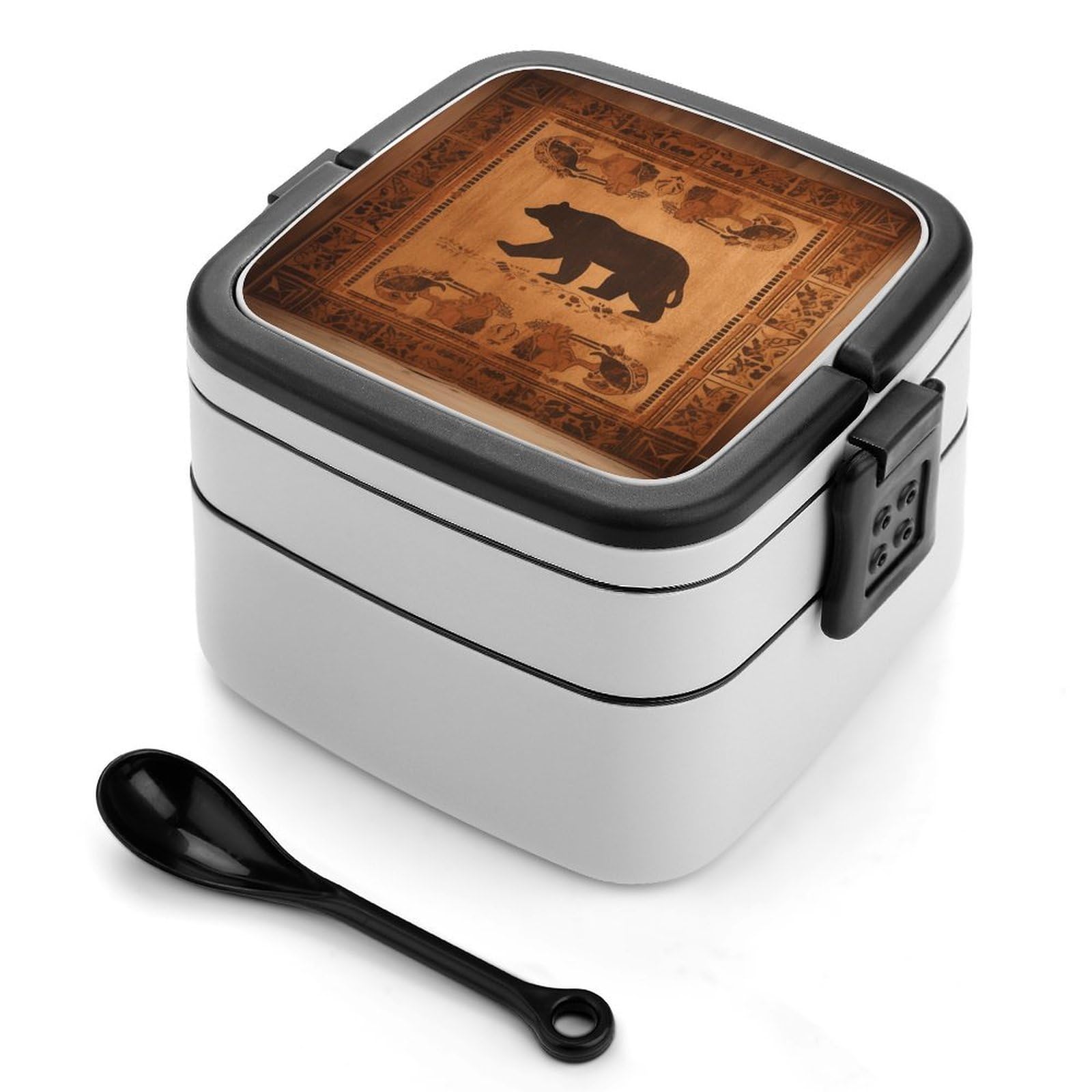 VstaDank Bear Bento Box with Compartments Portable Lunch Containers with Spoon Leak Proof Bento Lunch Box Snap-On Design Double-Layer Insulated Lunch Boxes for Work Camping
