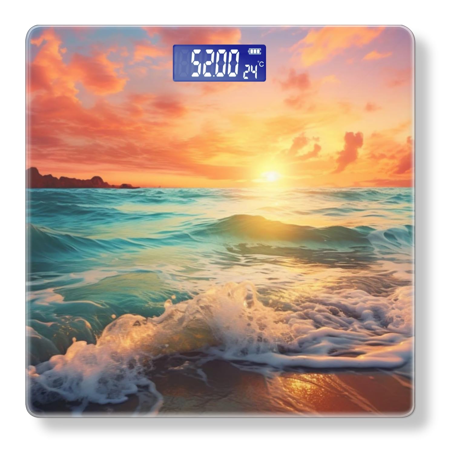 Digital Scale for Body Weight Highly Precision Bathroom Weight Scale 400 lbs with Backlit Display Personalized Scale for Home-Beautiful Sunset Over The Ocean with Waves Crashing On The Shore