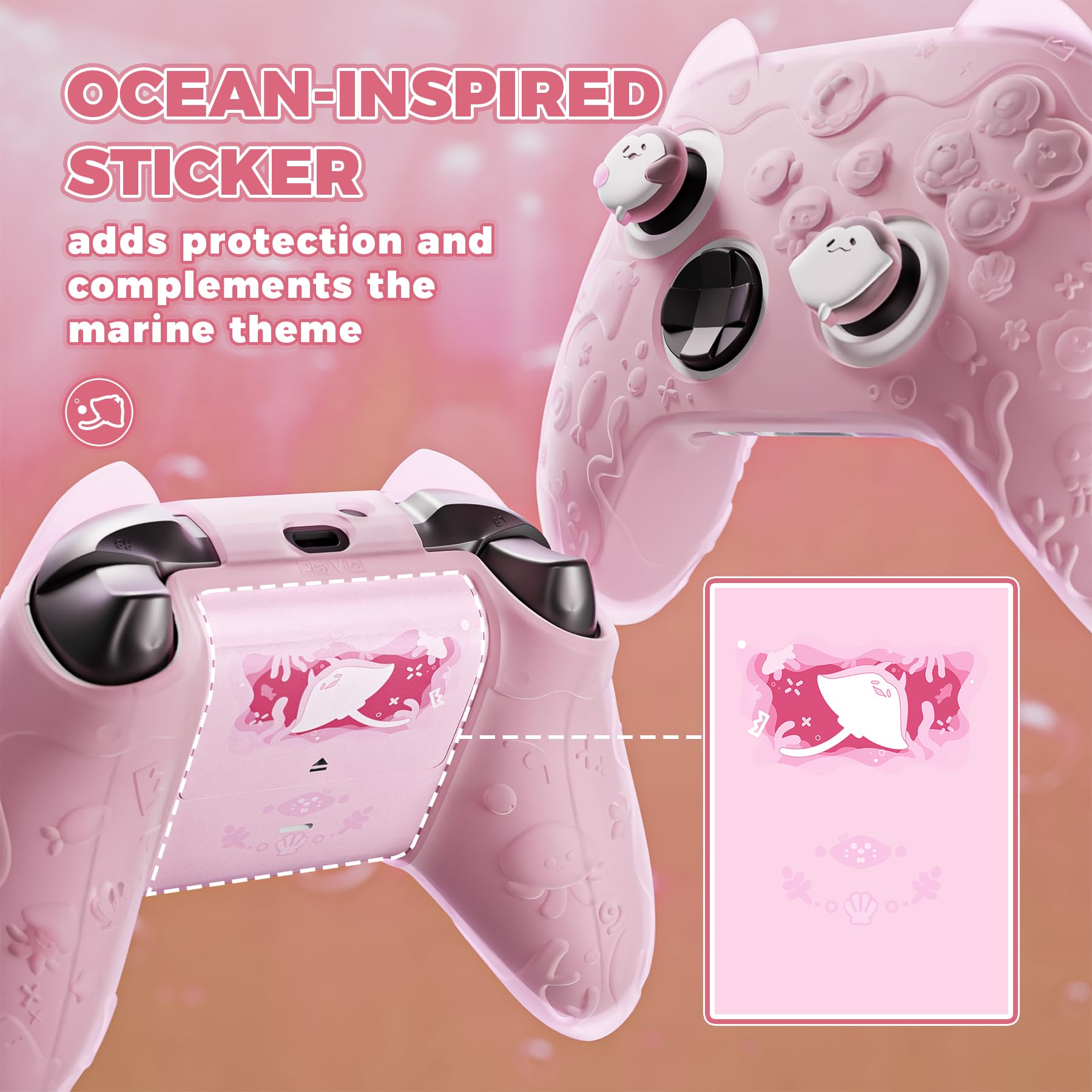 PlayVital Cover Controller per Xbox Series X/S Joystick Custodia Silicone Case Grip Antiscivolo & Copri Levette Analogiche & Adesivi, Accessori Protettivi Carini, Semi-trasparente Rosa Pesca