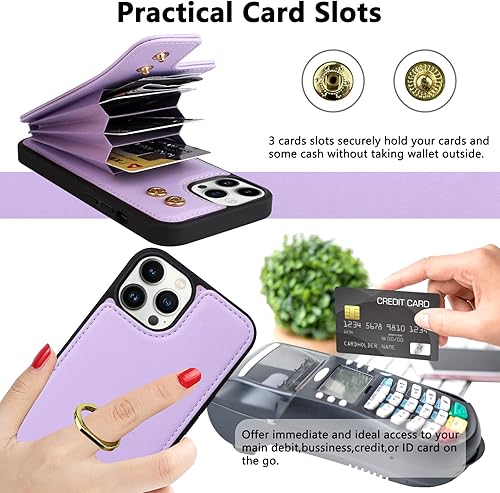 Miniatura 4 de TopPerfekt Funda tipo cartera compatible con iPhone 13 Pro con soporte para tarjetas, rotación de 360, soporte de anillo de dedo con función atril,