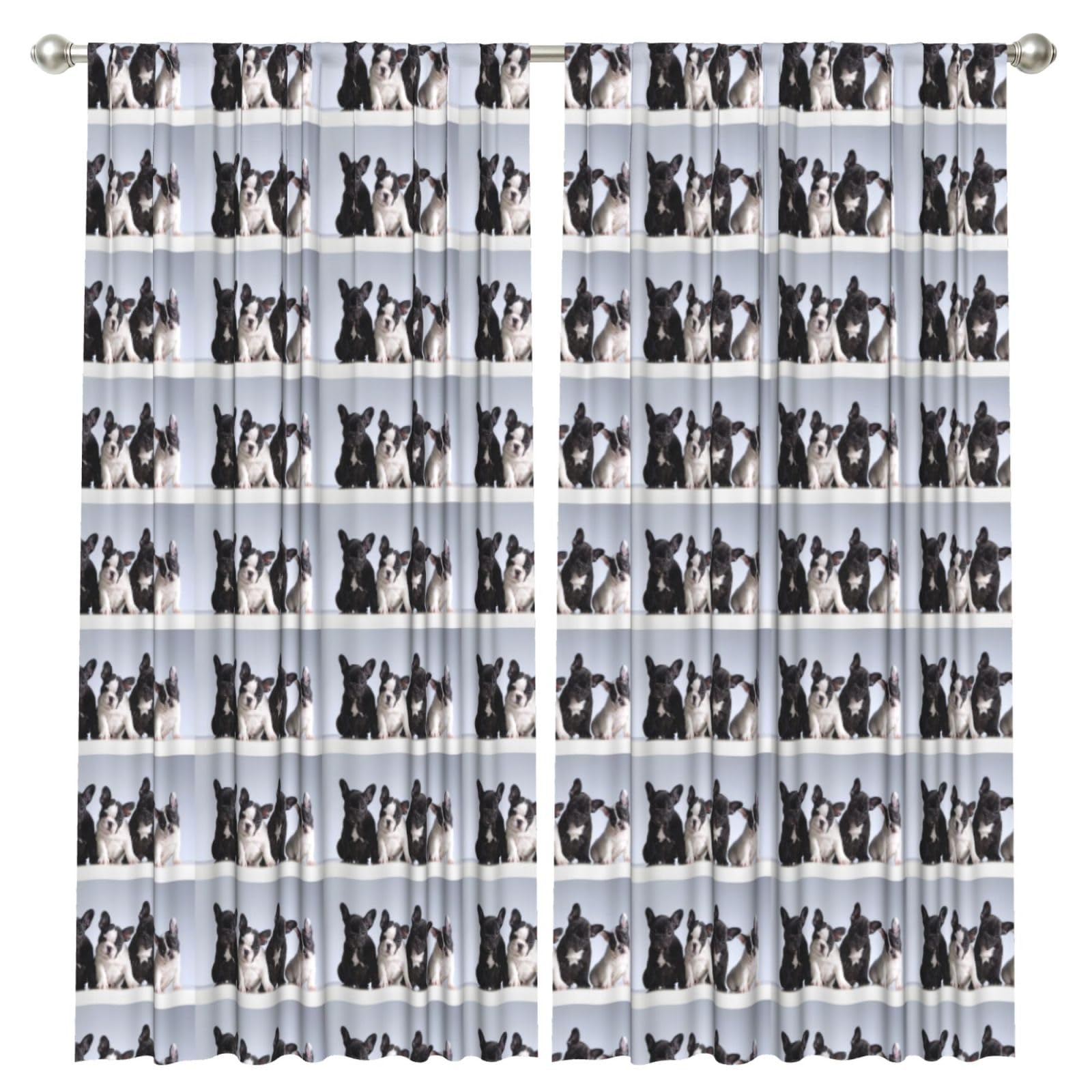 InOmak Cute French Bulldog Puppies, 2 Panels Window Curtains 52 x 84 Inch Blackout Curtains for Living Room Bedroom