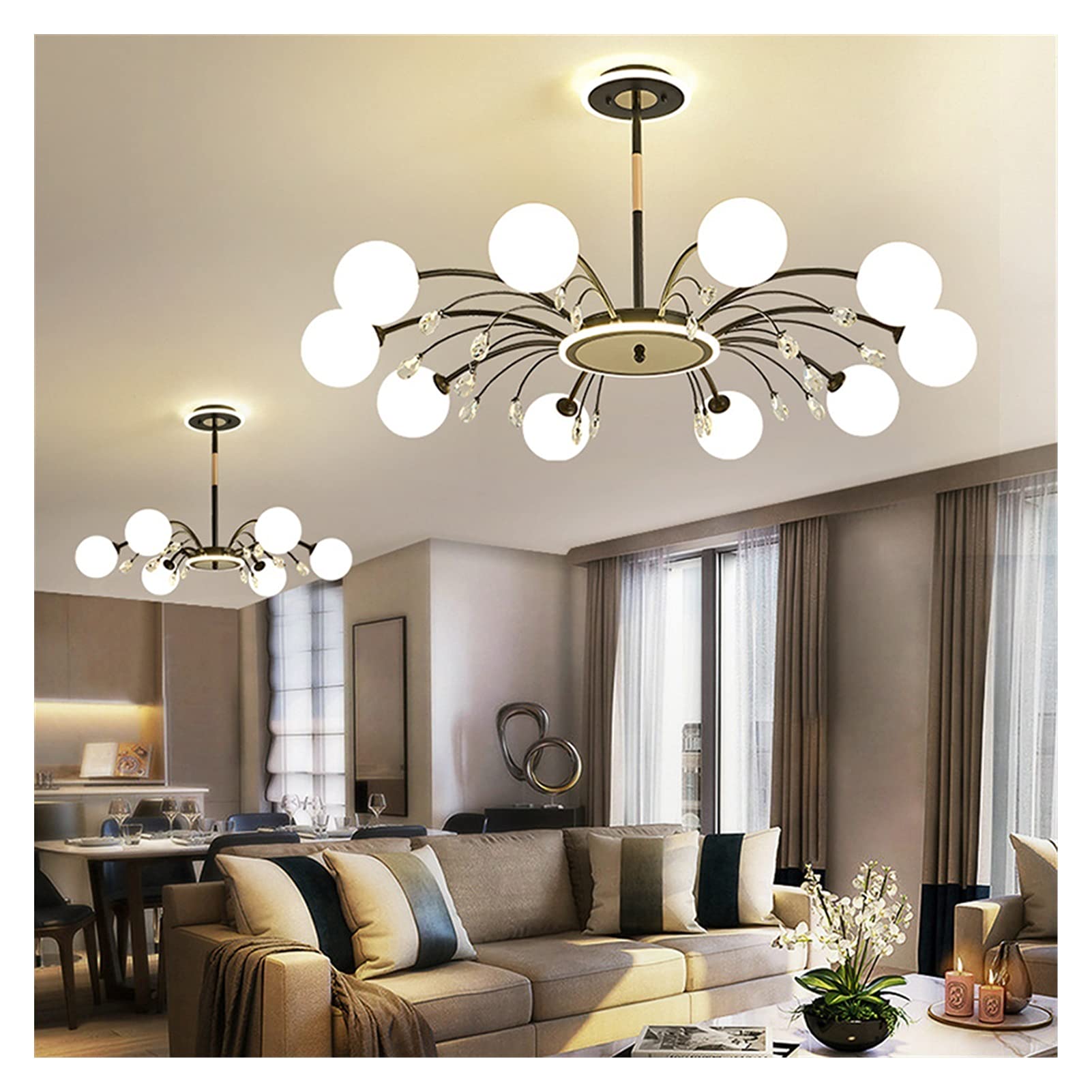 WOKE Ceiling Pendant Light, Postmodern Led Pendant Lights for Dining Living Room Decoration Nordic Decor Glass Ball Gold/Black Hanging Pendant Lamp Fixtures (Color : 12glasses Black)-image-16