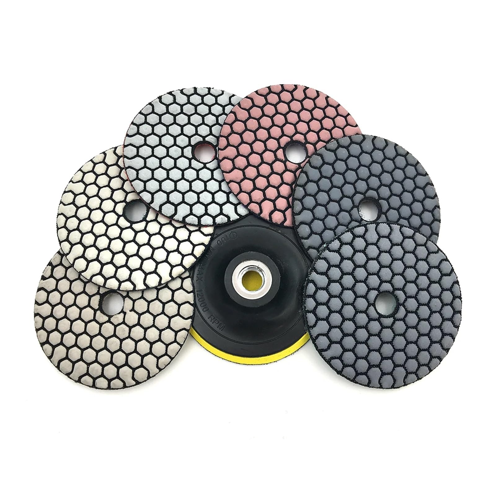 Lot de 6 disques de polissage à sec 3"/4" à pointe acérée et flexibles for granit, marbre et pierre (H3)(MIX 6 GRITS_6 PCS_4 INCHES)