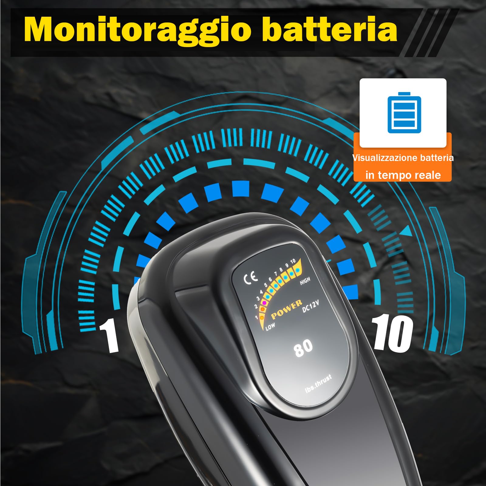 Motore fuoribordo elettrico 12V 80 lbs 626W 8 marce