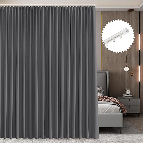 RYB HOME Closet Curtain with Straight Ceiling Track, Blackout Privacy
