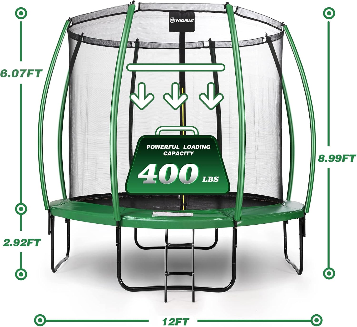 Recreational Trampoline 10 12 FT -WIN.MAX Trampoline with Safety Enclosure Net，400LBS Weight Capacity，ASTM Approved - Outdoor Trampoline for Kids Family Happy Time