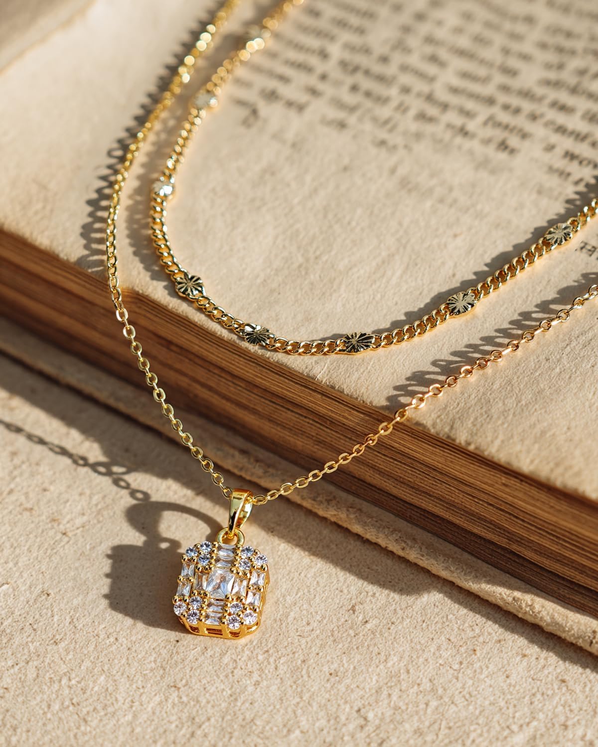 Dainty Pendant Gold Necklace for Women Layered 14K Diamond Pendant Gold Plated Necklace Cubic Zirconia Trendy Chain Choker Necklace Stack Gold Jewelry Gifts for Women - Image 7