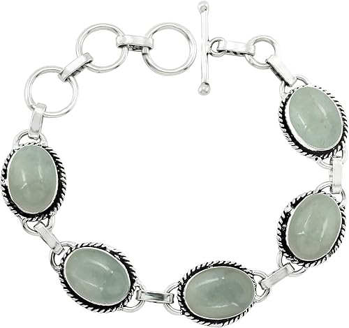 Oval Shape Natural & Synthetic Gemstones 925 Silver Plated Handmade Link Bracelets for Women - Birthstone Vintage Style Bohemian Adjustable Bracelet