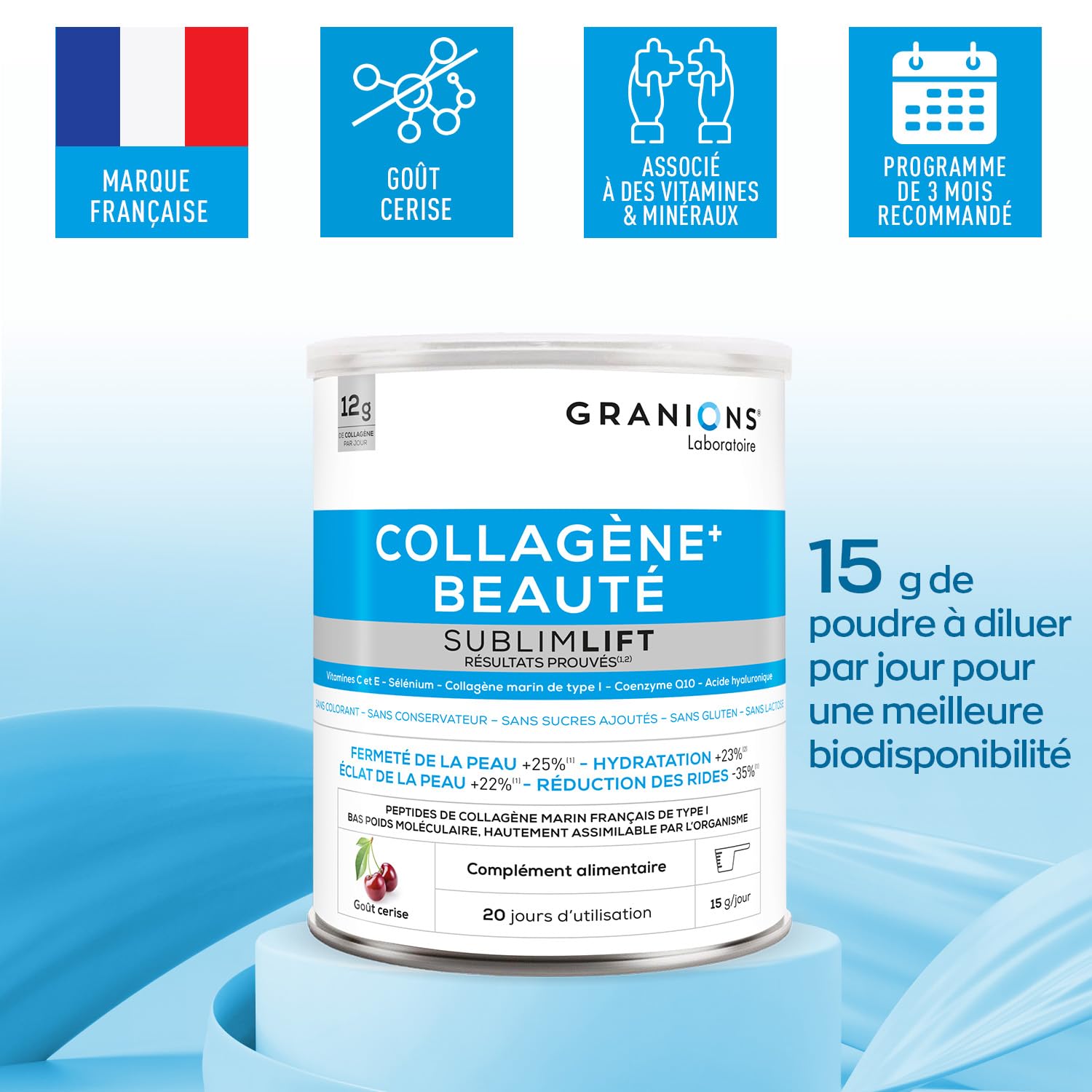 Collagène Marin Sublimlift Poudre - Type 1, Goût Cerise - 12g - Neuf Sous Blister