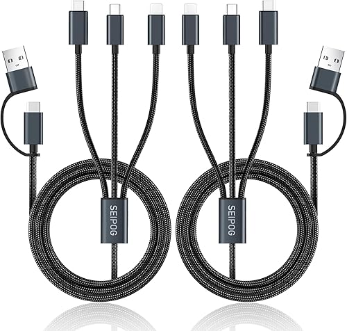 Cable de carga múltiple 5 en 1, 2 cables de carga múltiple USB C/A de 4 pies a puerto USB tipo C/micro USB, cable de carga múltiple USB C trenzado