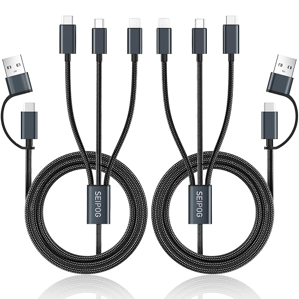 SEIPOG Multi Charging Cable 5 in 1, 2PCS 4FT USB C/A Multi Charger Cable to Type-C/Micro USB Port, Nylon Braided USB C M