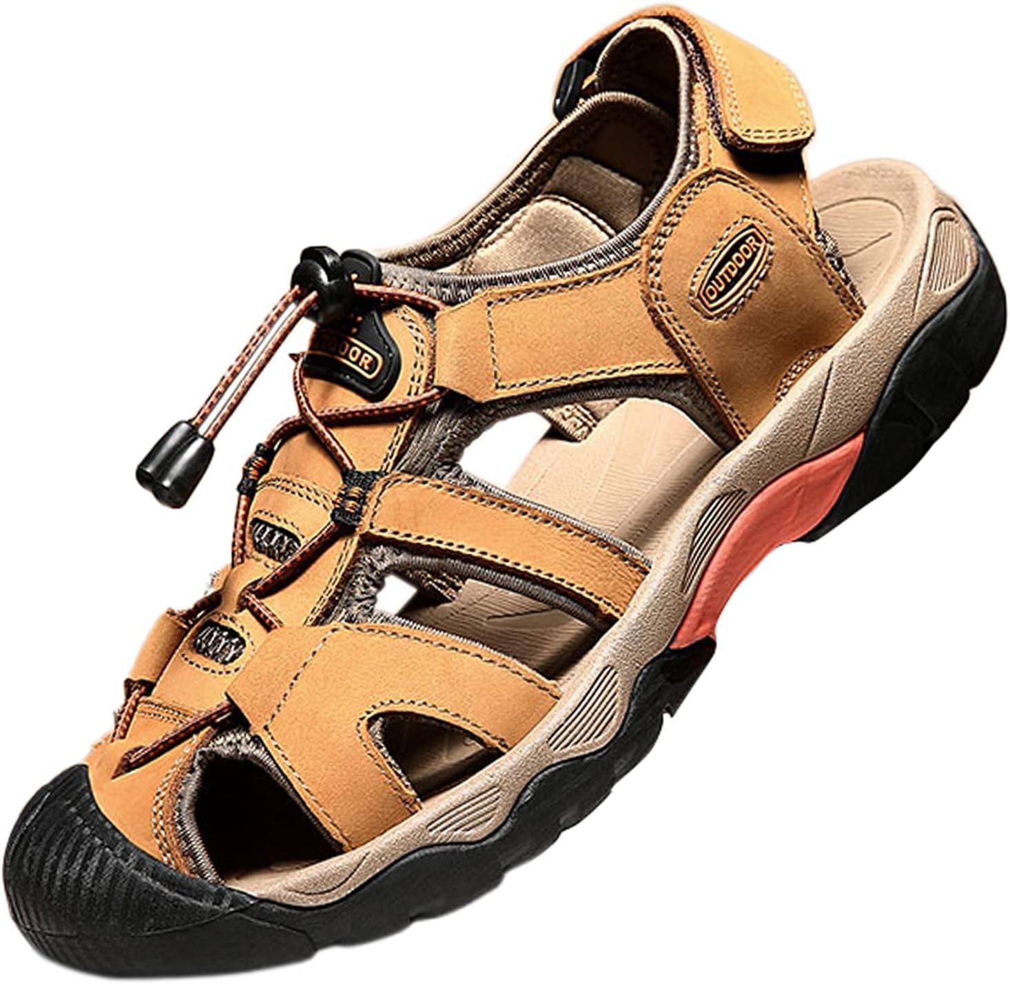 Men's Closed Leather Beach Trekking Sandals Men Shoes Summer Sports Hiking Outdoor Breathable 9.5 UK Size: