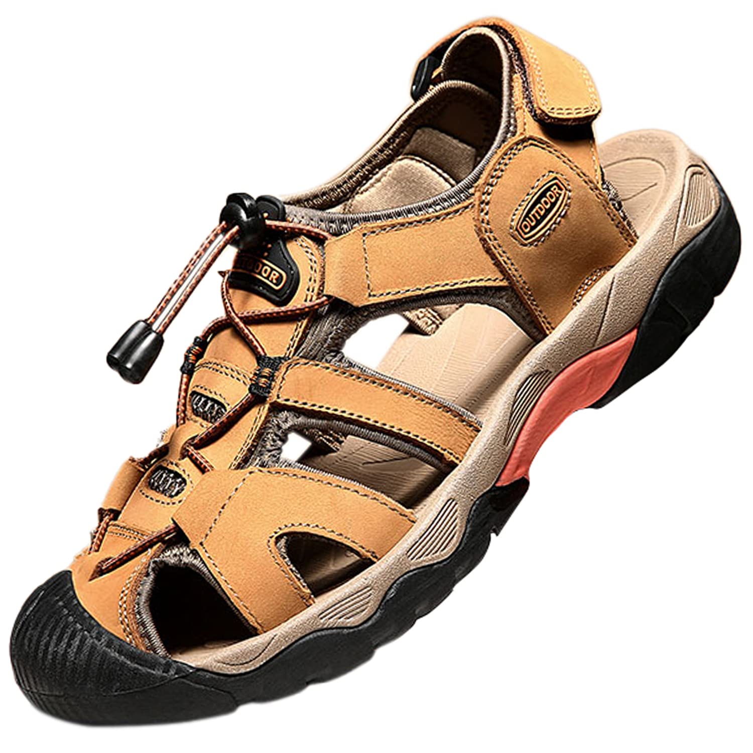 Men's Closed Leather Beach Trekking Sandals Men Shoes Summer Sports Hiking Outdoor Breathable 9.5 UK Size: