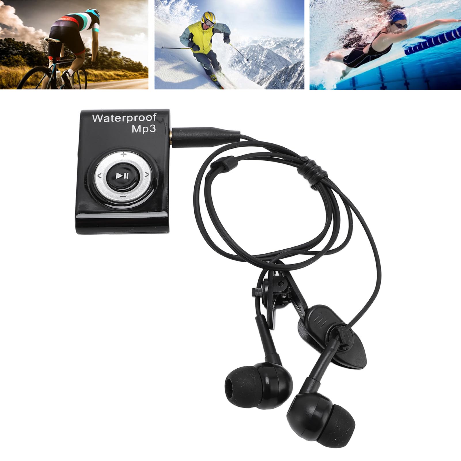 KIMISS Lecteur MP3 étanche 8 Go pour la Natation, Le Surf et la Plongée, Comprend des écouteurs sous-Marins pour la Musique, Idéal pour la Course, Le Ski et Le Kayak (Black)