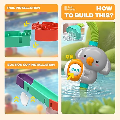 Miniatura 4 de BELLOCDHIDDO - Juguetes de baño, cabezal de ducha para bebé, pista deslizante resbaladiza con ventosas para tina, juguetes para niños y niñas,