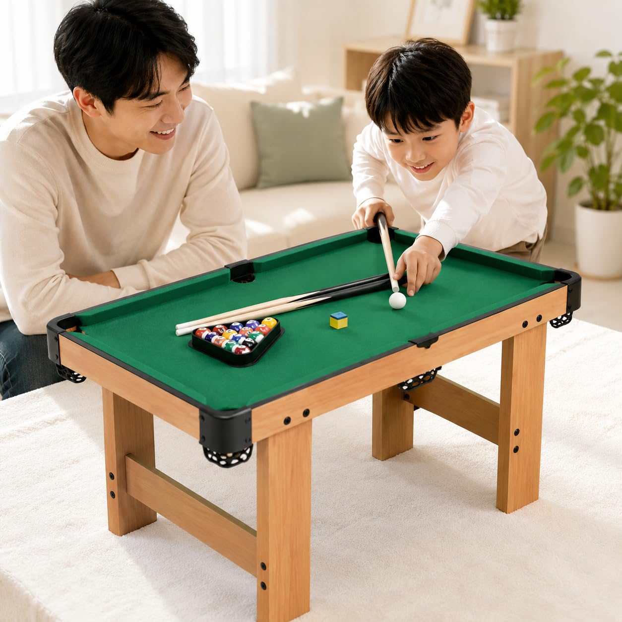 Mesa Billar Plegable, portátil, 90cm Altura, Madera Oscura, para Entretenimiento en casa